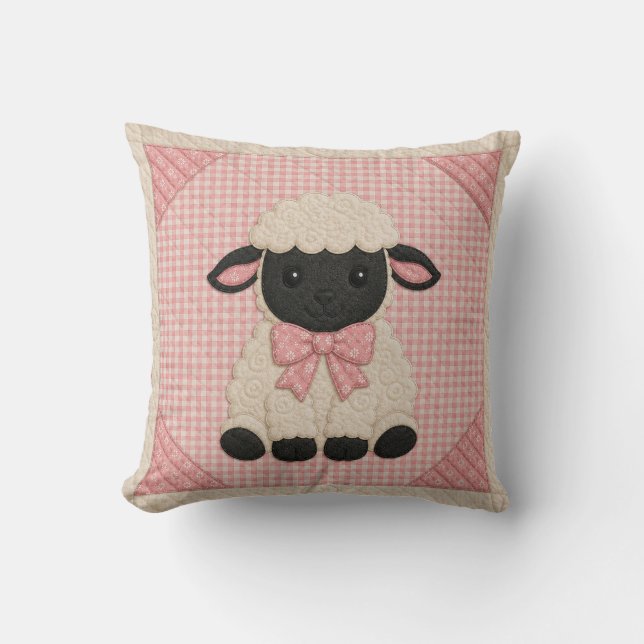 Pink Lamb Quilt Cushion (Front)