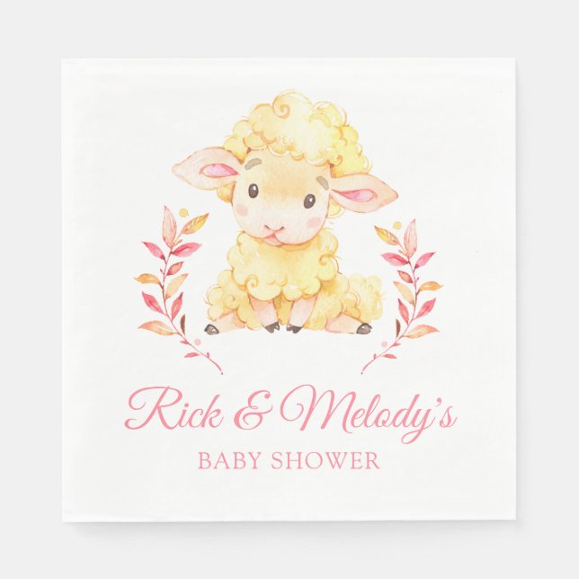 Pink Lamb Sheep Baby Shower for Girl Napkin (Front)