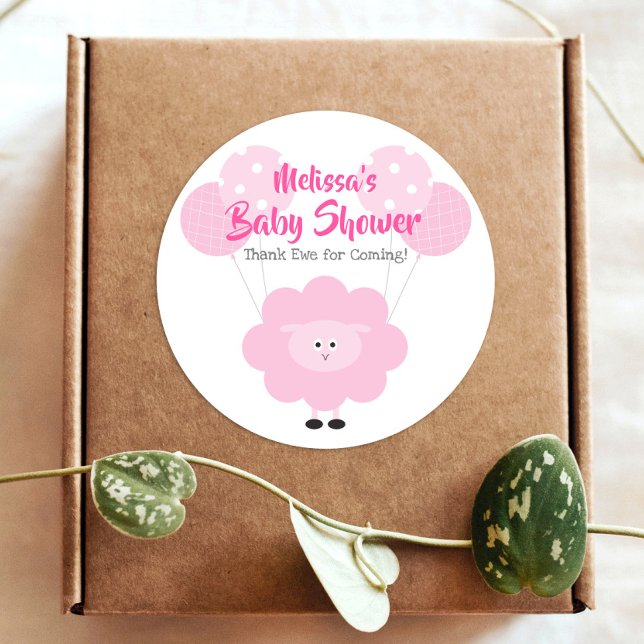 Pink Lamb Sweet Girl Baby Shower Thank You Cute Classic Round Sticker (Creator Uploaded)
