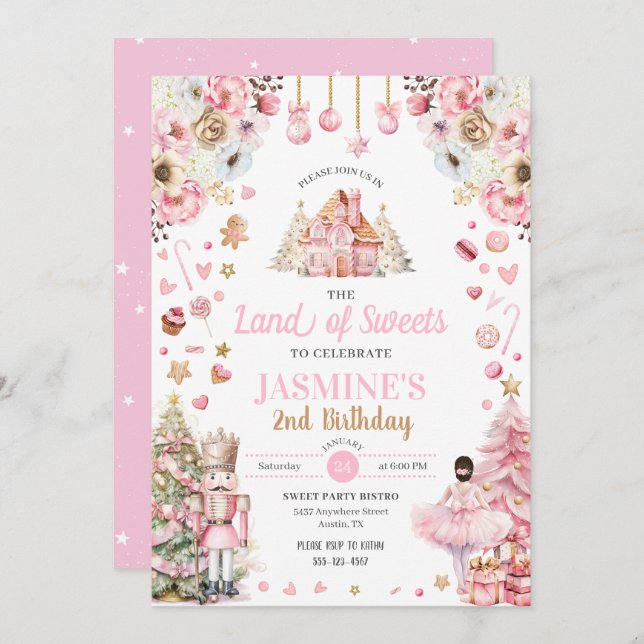 Pink Land of Sweets Sugar Plum Fairy Nutcracker Invitation (Front/Back)