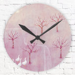 Pink Landscape Art Round Clock<br><div class="desc">A flock of geese in an orchard of apple trees in spring.  A soft dreamy dusty pink landscape painting. Original art by Nic Squirrell.</div>