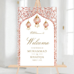 Pink Lantern Rose Gold Muslim Wedding Welcome Acrylic Sign