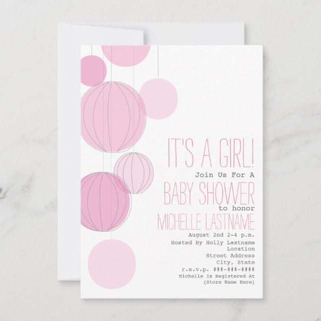 Pink Lanterns Girl Baby Shower Invitation (Front)