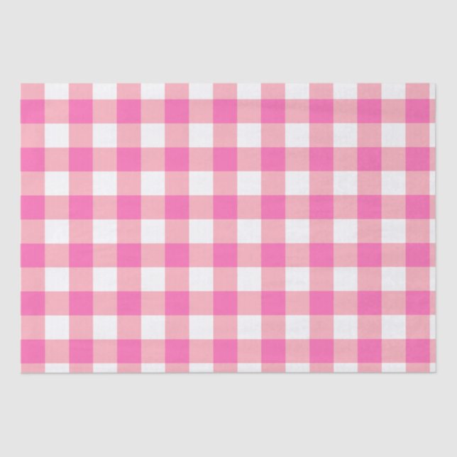 Pink Large Gingham Plaid Checks Tissue Paper (Front)