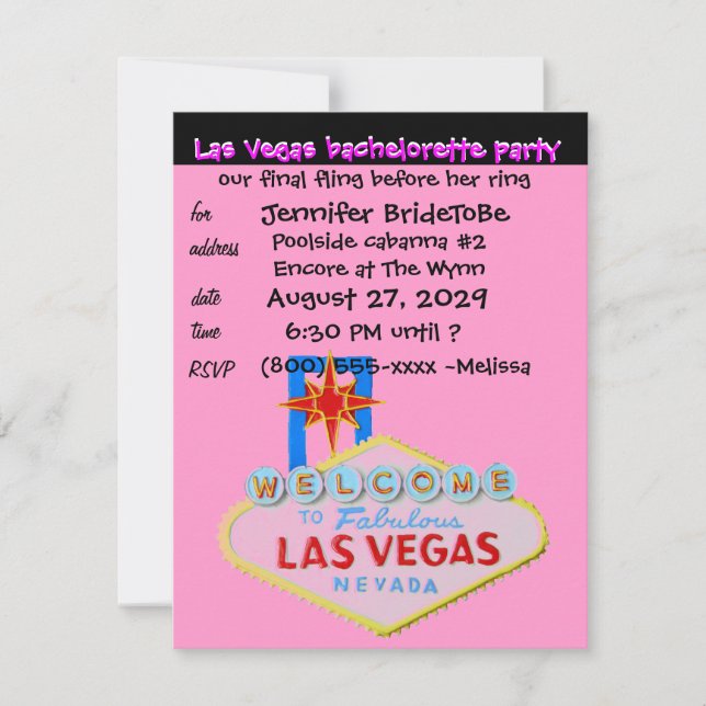 Pink Las Vegas Bachelorette Party Invitation (Front)