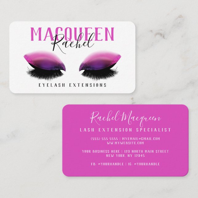 Pink Lashes Eyeshadow Glitter Eyelash Makeup Business Card (Front/Back)
