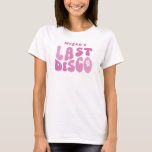 Pink last disco, modern retro bachelorette party T-Shirt<br><div class="desc">This retro-inspired "Last Disco" bachelorette party t-shirt is a fabulous way to celebrate your bride's final fling. Featuring a hot pink design and a shimmering disco ball graphic, this shirt brings a simple and modern twist to classic disco vibes. Personalise with the bride's name for an extra special touch. Whether...</div>
