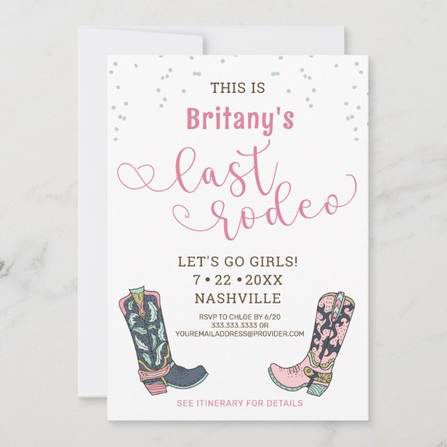 Pink Last Rodeo Bachelorette Party Invitation (Front)