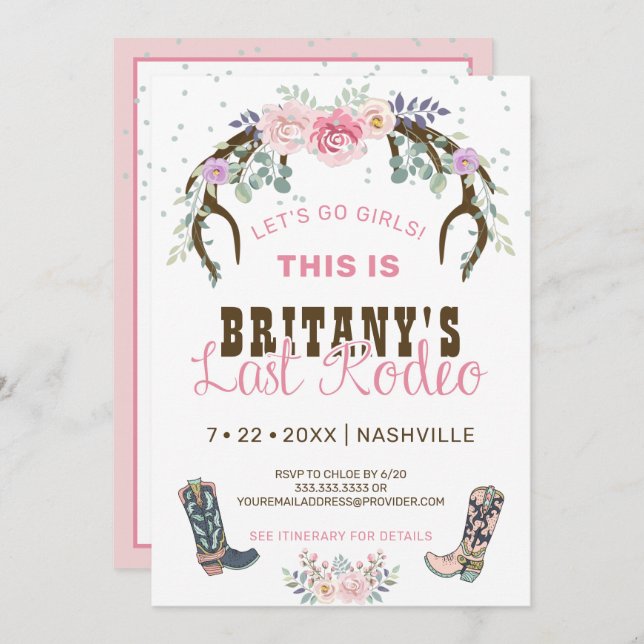 Pink Last Rodeo Bachelorette Party Invitation (Front/Back)