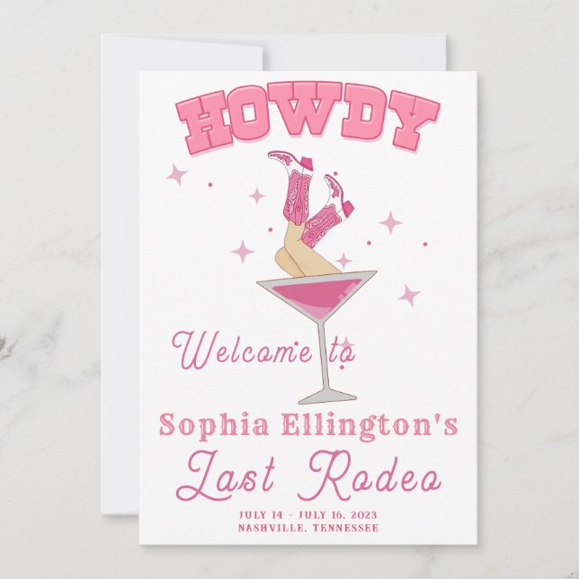 Pink Last Rodeo Bachelorette Weekend  Invitation (Front)