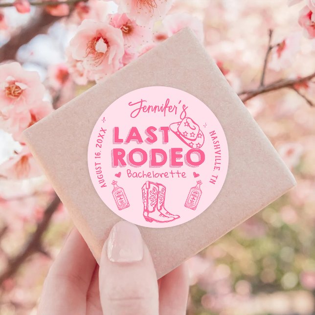 Pink Last Rodeo Cowgirl Bachelorette Party Classic Round Sticker (Creator Uploaded)