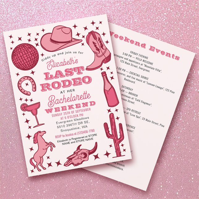 Pink Last Rodeo Cowgirl Bachelorette Weekend Invitation (Creator Uploaded)