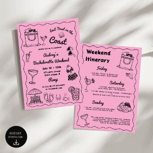 Pink Last Toast On The Coast Bachelorette Weekend Invitation