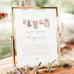 Pink Late Night Diapers Baby Shower Activity Sign
