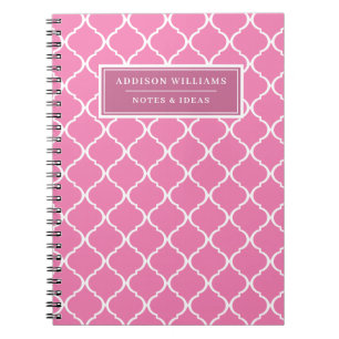 Pink Lattice Pattern Cute Name Custom Notebook