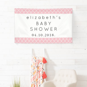 Pink Latticework, Moroccan Trellis, Baby Shower Banner