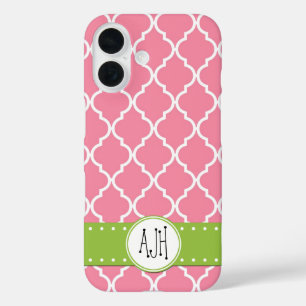 Pink Latticework, Quatrefoil, Trellis, Monogram iPhone 16 Case