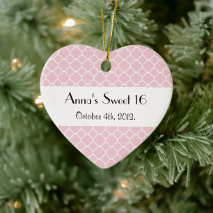 Pink Latticework, Quatrefoil, Trellis, Sweet 16 Ceramic Tree Decoration