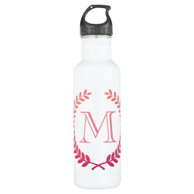 Pink Laurel Wreath Monogram 710 Ml Water Bottle (Front)