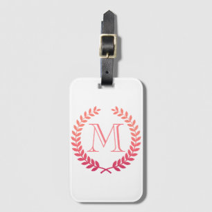 Pink Laurel Wreath Monogram Luggage Tag