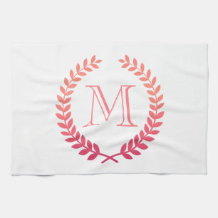 Pink Laurel Wreath Monogram Tea Towel