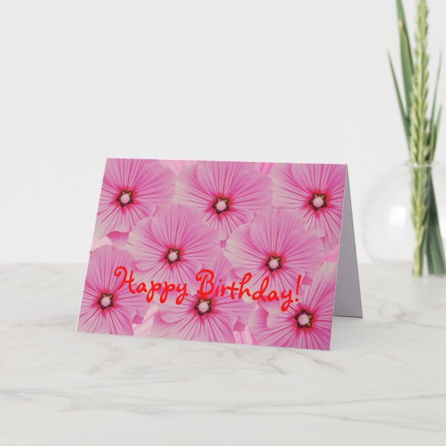 Pink Lavatera Birthday Card (Front)
