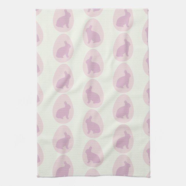 Pink & Lavender Bunny Egg Pattern Tea Towel (Vertical)