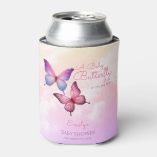 Pink Lavender Butterfly Baby Shower  Can Cooler