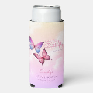 Pink Lavender Butterfly Baby Shower Seltzer Can Cooler