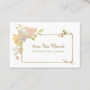 ** Pink Lavender Elegant Gold Glitter Flower Business Card