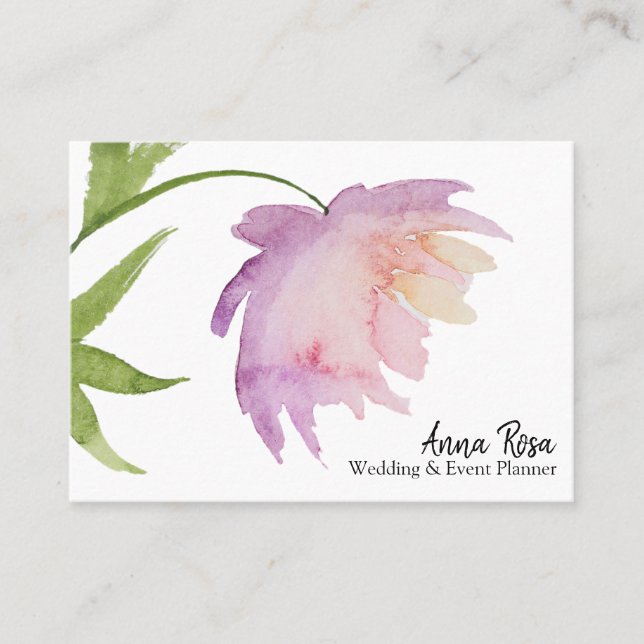 *~* Pink Lavender Elegant Watercolor Peony Flower Business Card (Front)