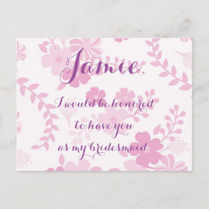 Pink lavender floral bridesmaid invitation postcard