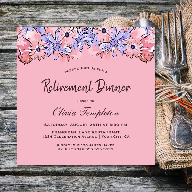 Pink Lavender Floral Retirement Dinner Invitation (Creator Uploaded)