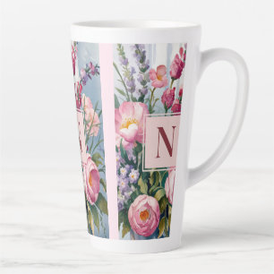 Pink Lavender Flowers Modern Watercolor  Latte Mug