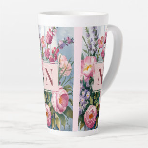 Pink Lavender Flowers Modern Watercolor  Latte Mug