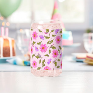 Pink Lavender Lacy Daisy Drinkware Set Can Glass