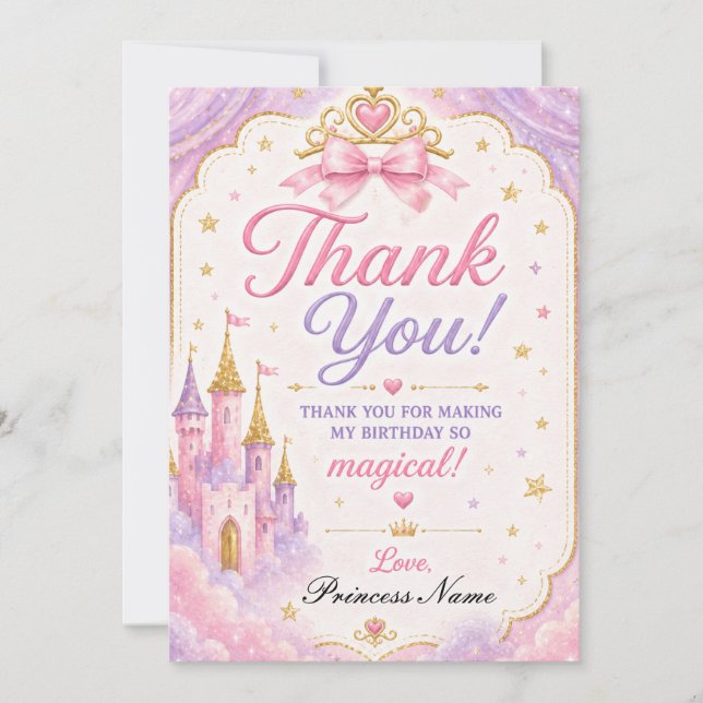 Pink Lavender Princess  Thank You Card (Front)