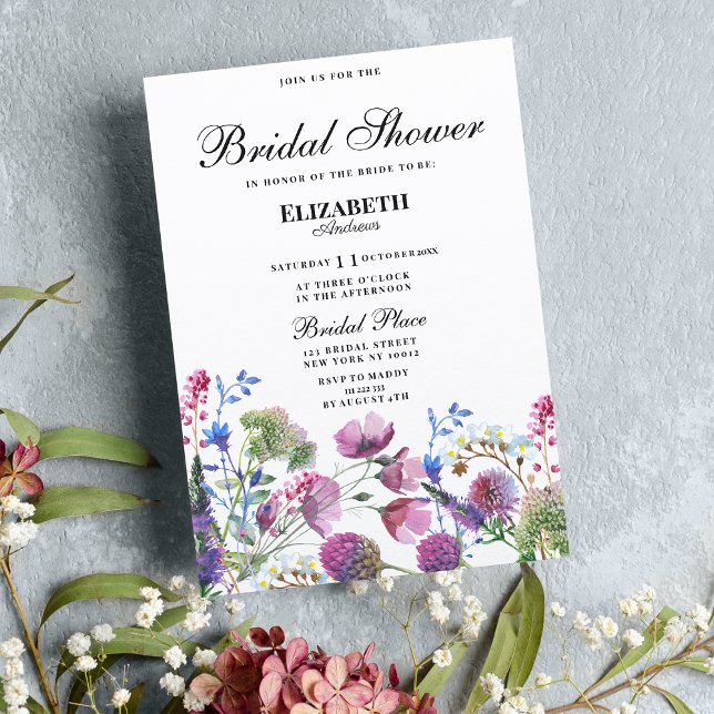 Pink lavender purple wildflower Bridal Shower Invitation (Pink lavender purple wildflower Bridal Shower)