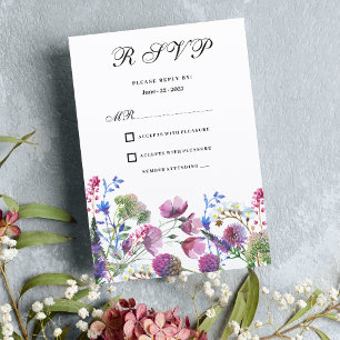 Pink lavender purple wildflower summer RSVP Invitation