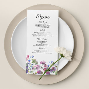 Pink lavender purple wildflower Wedding Menu