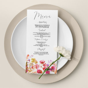 Pink lavender purple wildflower Wedding Menu