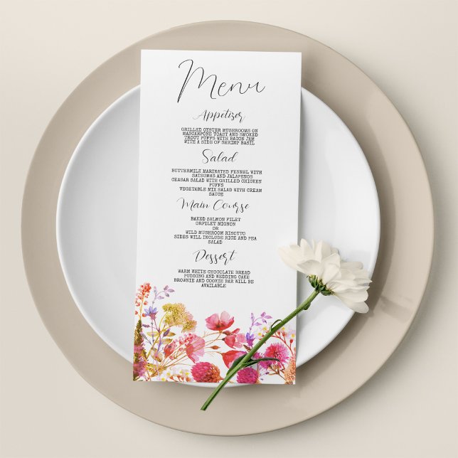Pink lavender purple wildflower Wedding Menu (Pink lavender purple wildflower Wedding Menu )