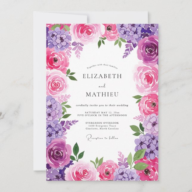 Pink Lavender Radiant Floral Wedding Invitation (Front)
