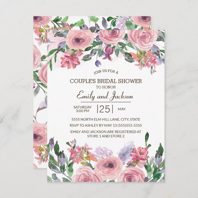 Pink Lavender Spring Floral Couple's Bridal Shower Invitation (Front/Back)