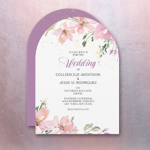 Pink Lavender Watercolor Floral Wedding Invitation