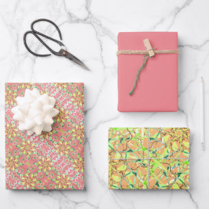 Pink Leaf Print Wrapping Paper Sheets