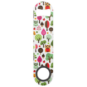 pink leaf tree retro owl pattern