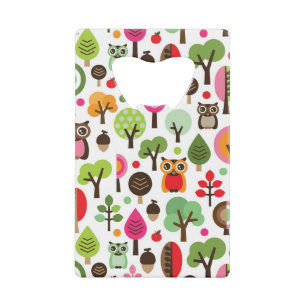 pink leaf tree retro owl pattern