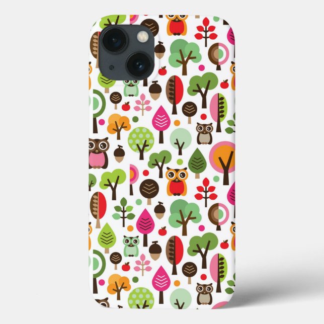 pink leaf tree retro owl pattern Case-Mate iPhone case (Back)