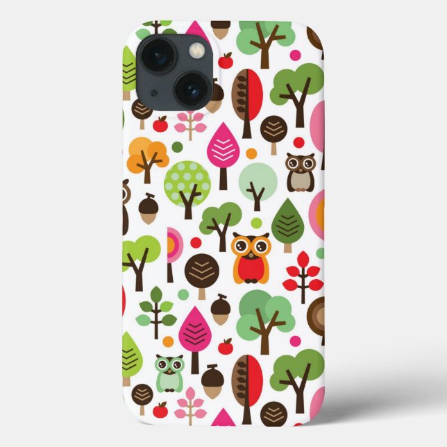 pink leaf tree retro owl pattern Case-Mate iPhone case (Back)